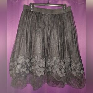 Brand New with Tag A. Byer Black A-Line Skirt with Floral Accents